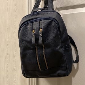 Blue Leather Backpack - lots of pockets!